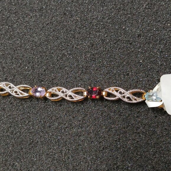 24K Gold Over Sterling Multi Gemstone & Diamond Bracelet 7¾" 12.5g FMC NWT - Picture 11 of 16